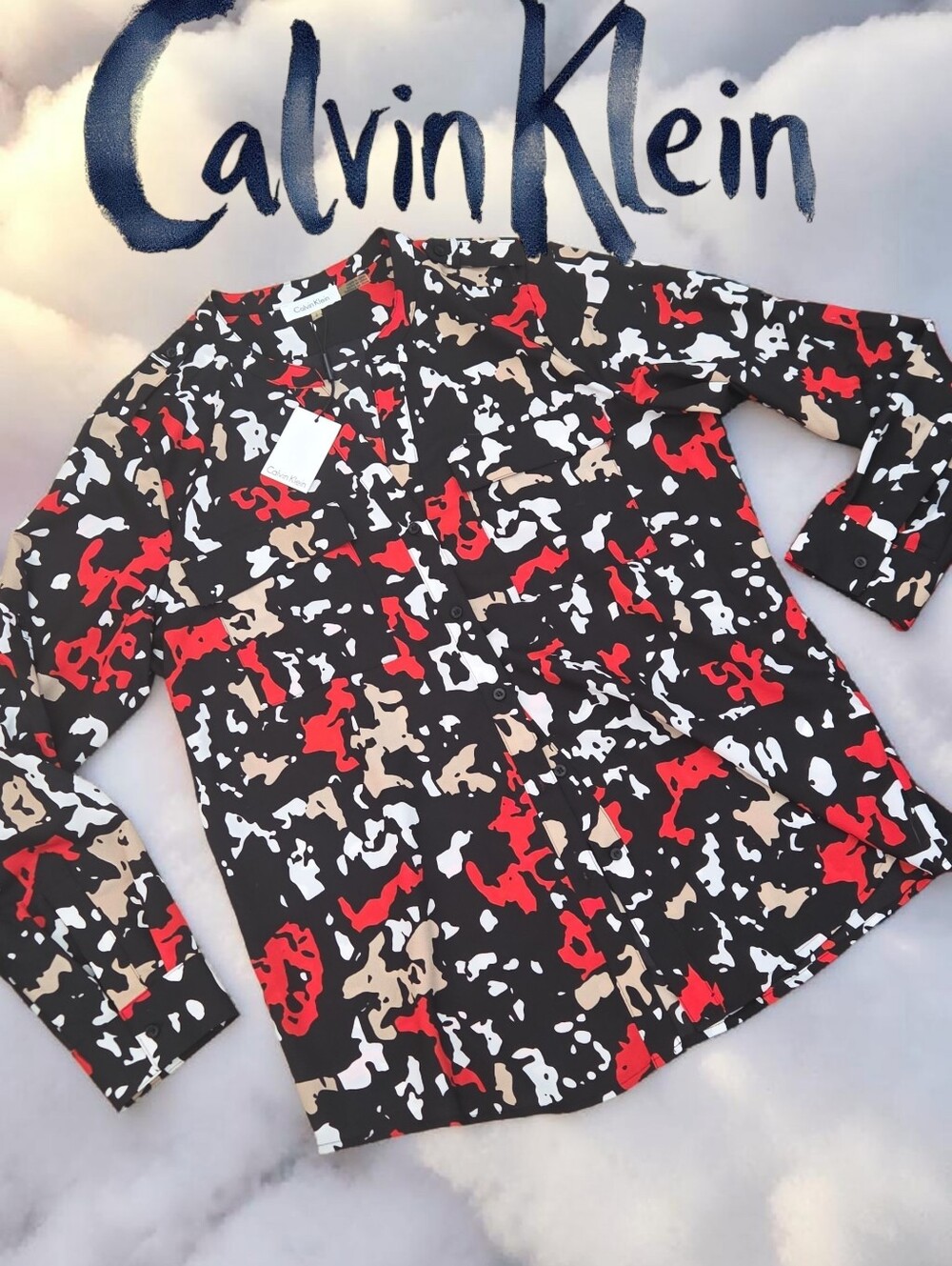 Calvin Klein button down blouse women size Large